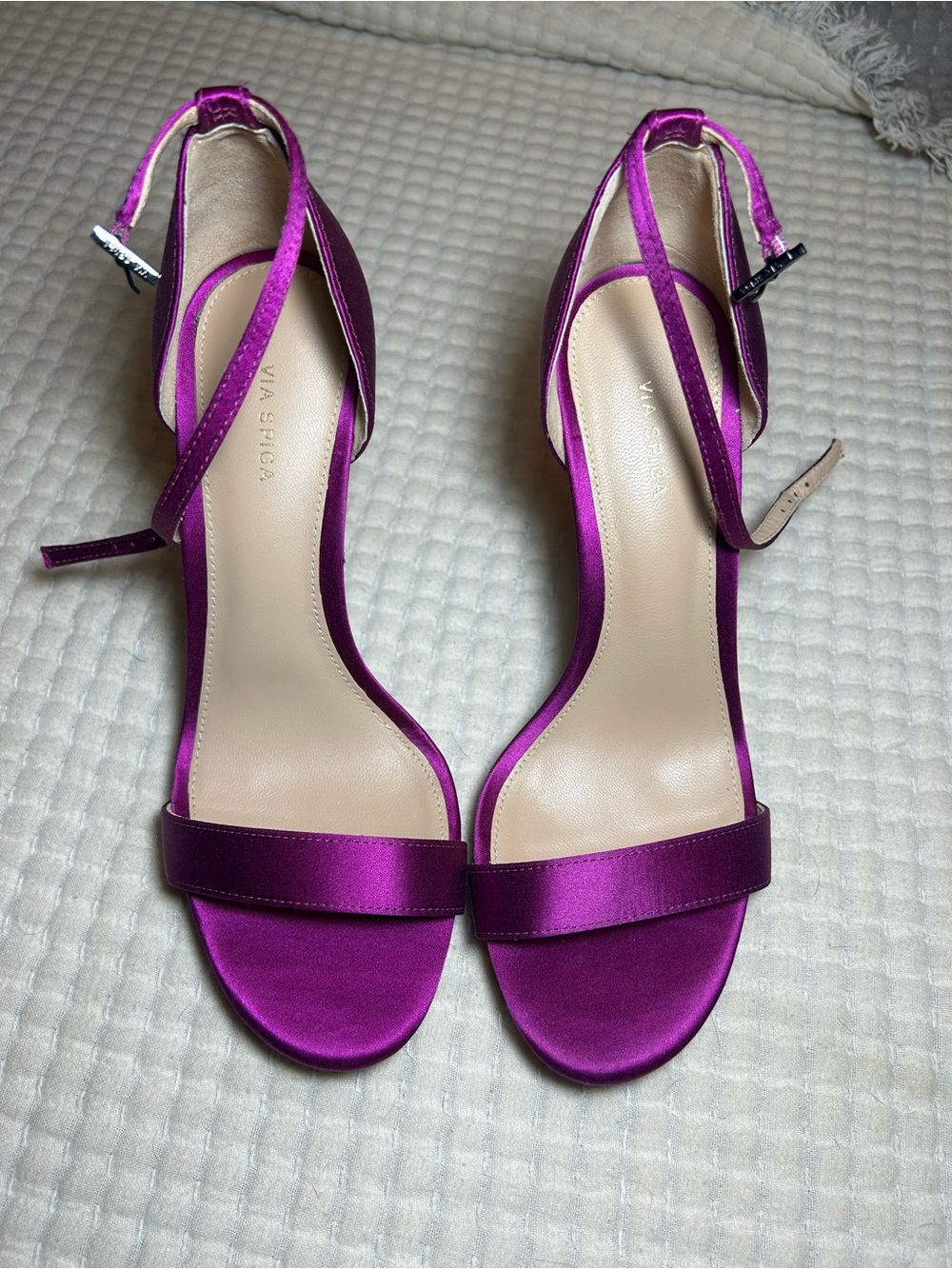 Via Spiga Fuchsia Satin Open-Toe Ankle-Strap Heels